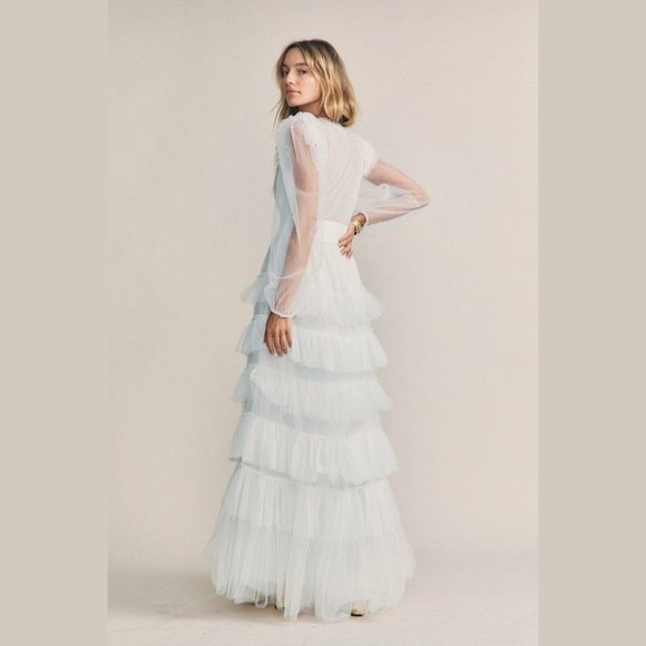 ❌SOLD❌LoveShackFancy Francoise V-neck Ruffled Tulle Dress White Tiered Sheer - Picture 3 of 15
